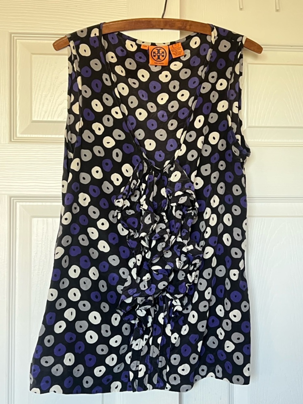 Tory Burch Black White and Purple Ruffle Sleeveless Top